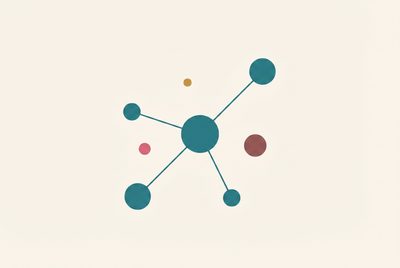 Abstrakte Illustration: ein Netzwerk aus Teal-Kreisen — Metapher für Unterstützungsstrukturen und Ressourcen.